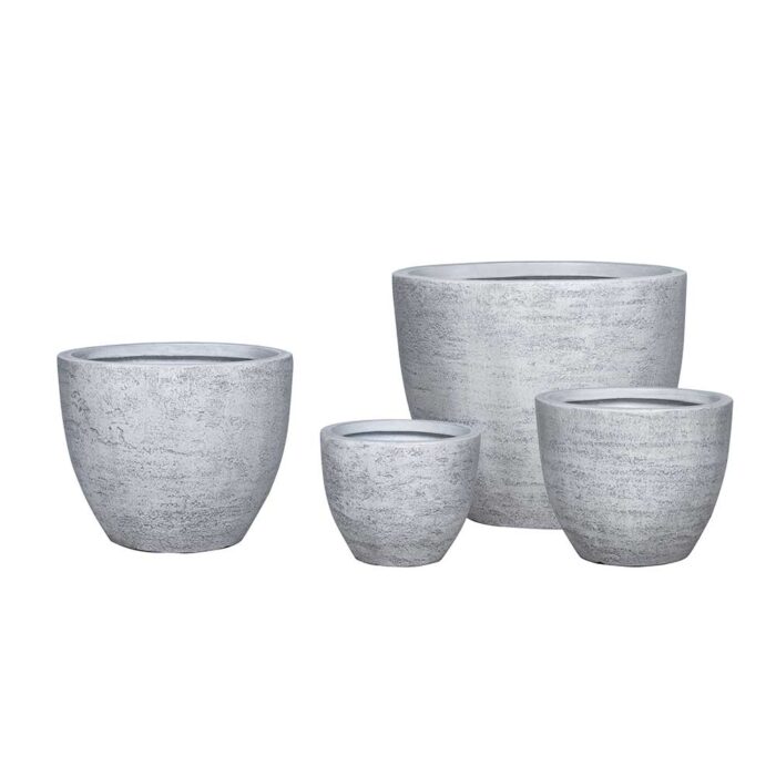 Ghiveci exterior conic din fibră de argilă, Stone Barrel, white
