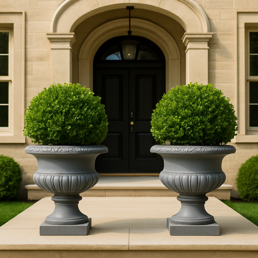 Ghiveci exterior decorativ cu piedestal din fibră de argilă, Florentine Bowl, grey - imagine 3
